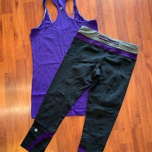 Lululemon set-  run inspire sz 6 crop 21” leggings with matching fitted top.